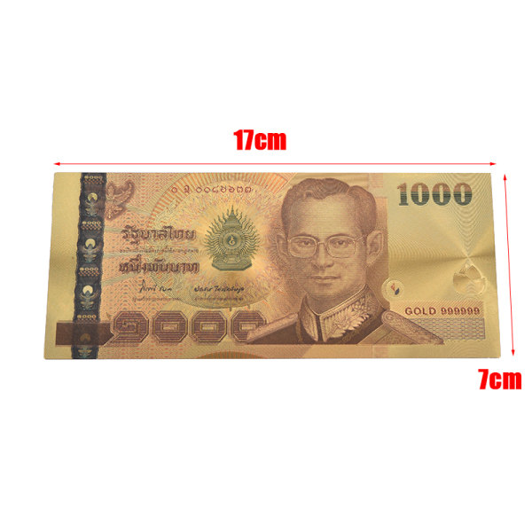 Thailand Seddel 1000 Baht i 24k gull Papirpenger Plast Fra Gold