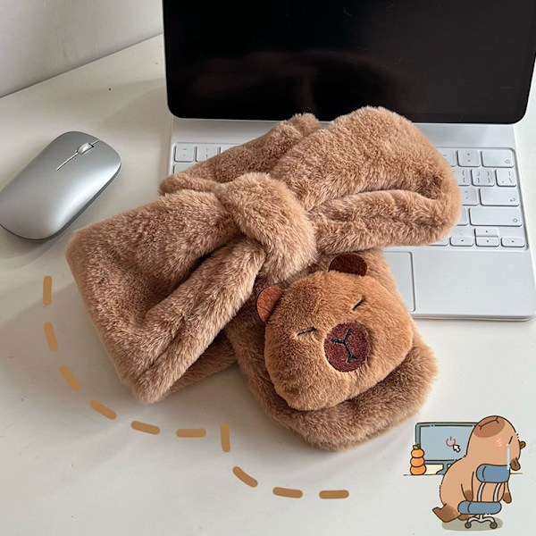 e Kapibara Plysj Kaldsikkert Varmt Halsklede Tykk Kryss Hals Acc Brown one size