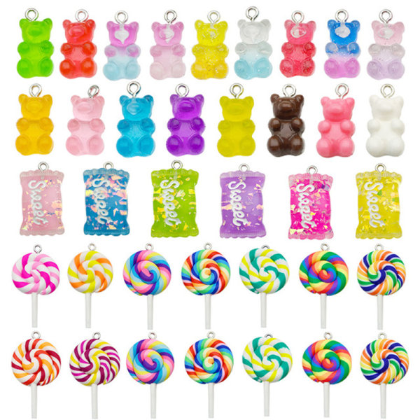 32 stk Bland Gummy Bear Candy Resin Charms for DIY Armbånd Neckla 1Bag/32pcs
