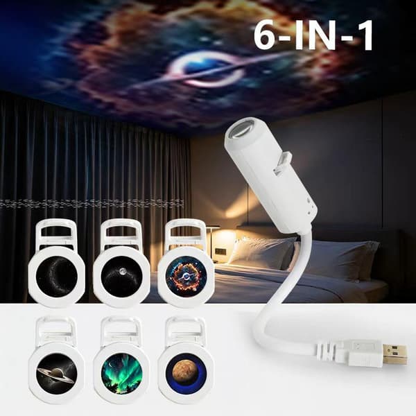 USB Galaxy Projektor Natlys 360° Roterende LED Stjernehimmel Amb A3
