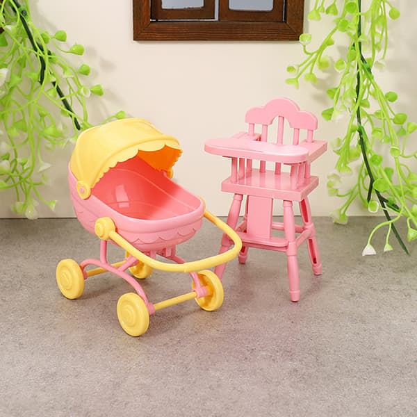 1 set minidockvagn för docka, barnmatbord leksak Pink