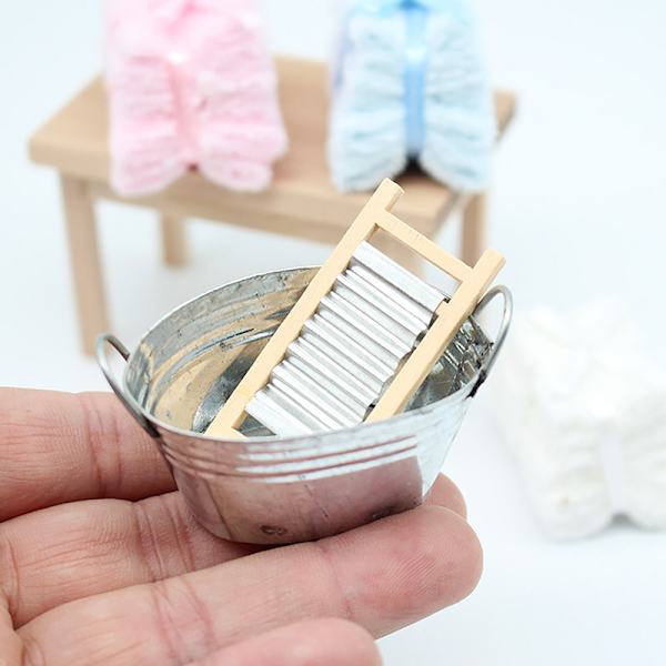 1Sett 1:12 Dukkehus Miniatyr Vaskebrett Jernbøtte Baderom Mo A1 one size