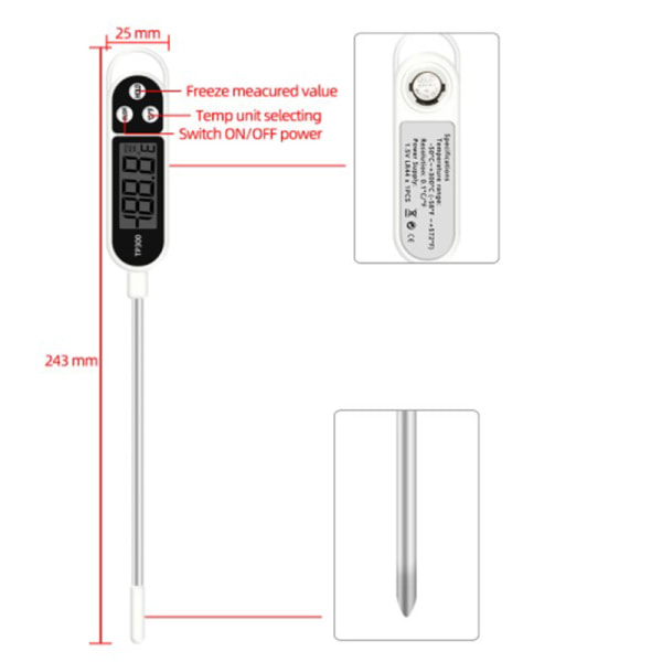1 stk Kjøtttermometer Digitalt BBQ-termometer Elektronisk matlaging A One Size