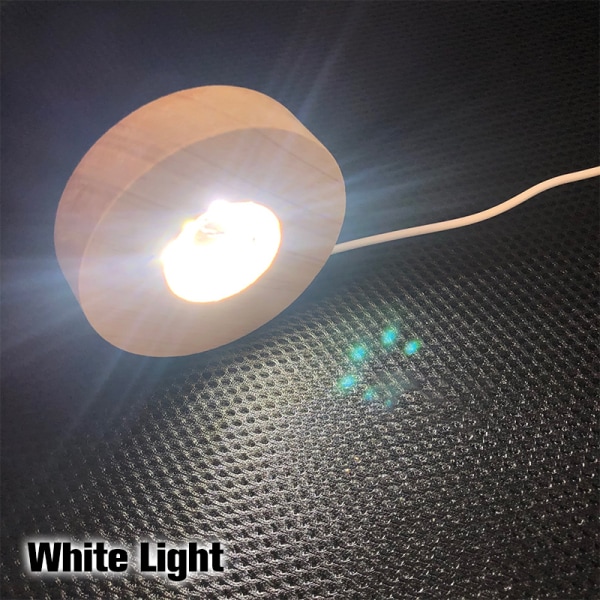 Træ LED lys Display Base Krystalglas Resin Art Ornament White Light one size