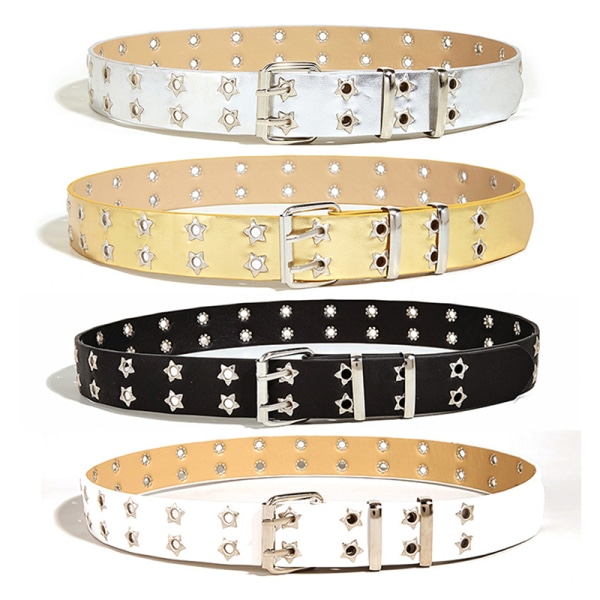 Punk Style Star dubbelknäppt bälte midjerem Hollow Out Lea White onesize