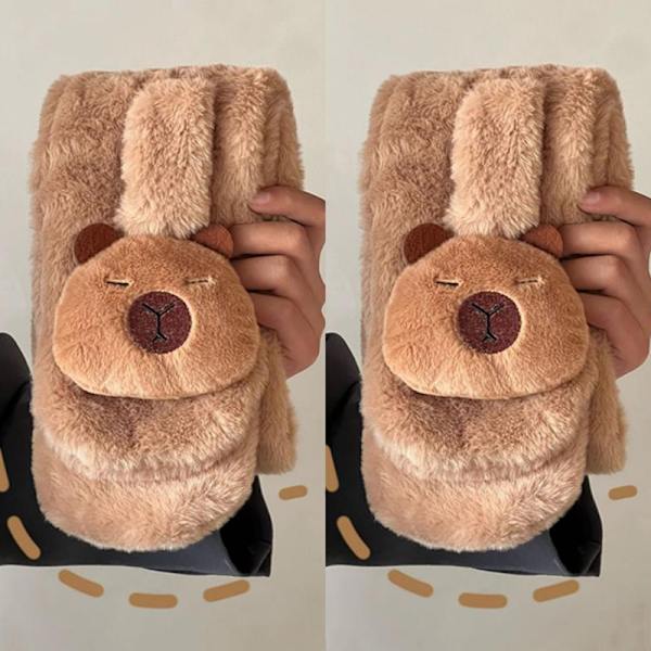 e Kapibara Plysj Kaldsikkert Varmt Halsklede Tykk Kryss Hals Acc Brown one size