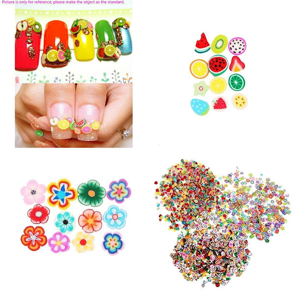 1000 stk 3D-frugtdyr Slice Clay DIY Nail Art Tips Sticker D Multicolor 1000pcs