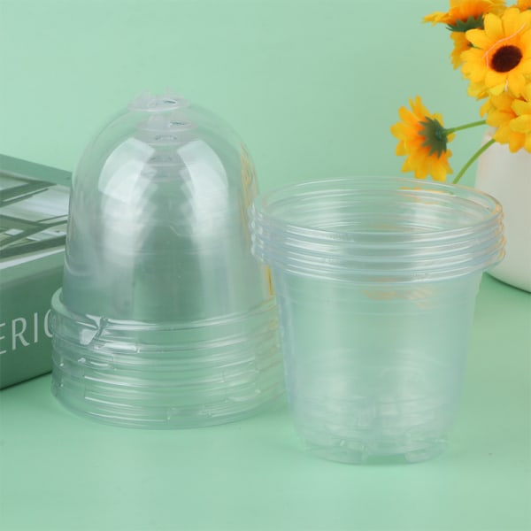 5 kpl lastenhuoneruukun läpinäkyvät muoviset PET-kupit, joissa on kansi Transparent 5Pcs