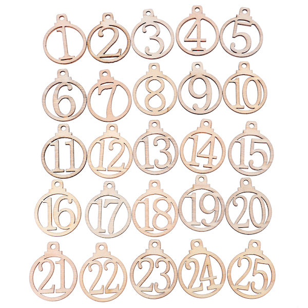 25st 1-25 Antal Trä Julkalender Taggar Presentkartong Wrappi Wood color 25pcs