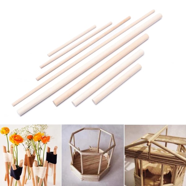 10Pcs Natural Wooden Round Rods Counting Sticks Dowel DIY Build Wood color 5*200mm