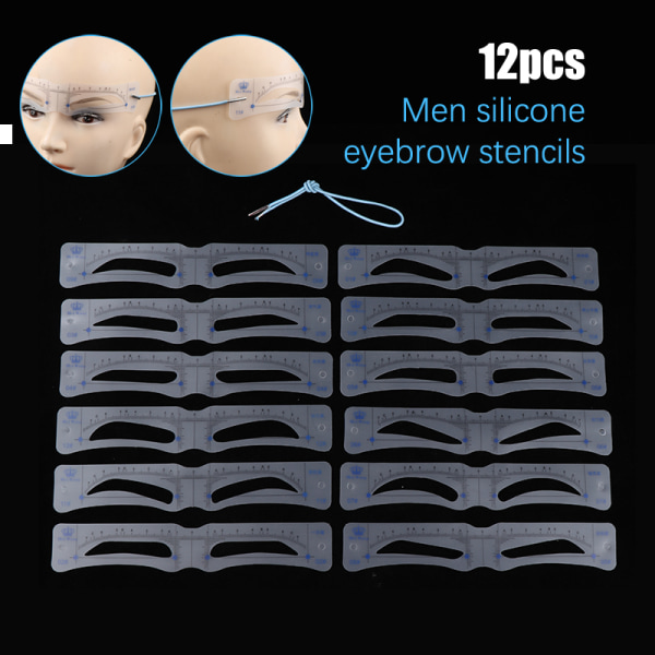 12 st silikonögonbrynsschabloner gör-det-själv-makeup-ritningsguide för ögonbryn Color one size