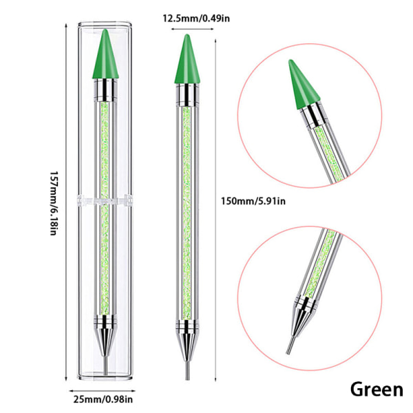 1 stk Dotting Pen med dobbel ende Rhinestone Picker Wax Pencil Nail Ar Green one size