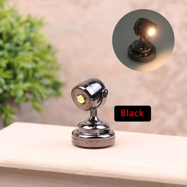 1:12 Dockhus Miniatyr LED-lampa Vägglampa Radium Spotlight m/ Black one size