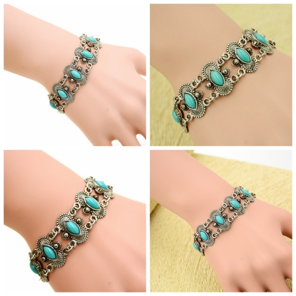 Sexet Bohemian Fashion Dame Sølv Turkis Armring Armbånd Wr