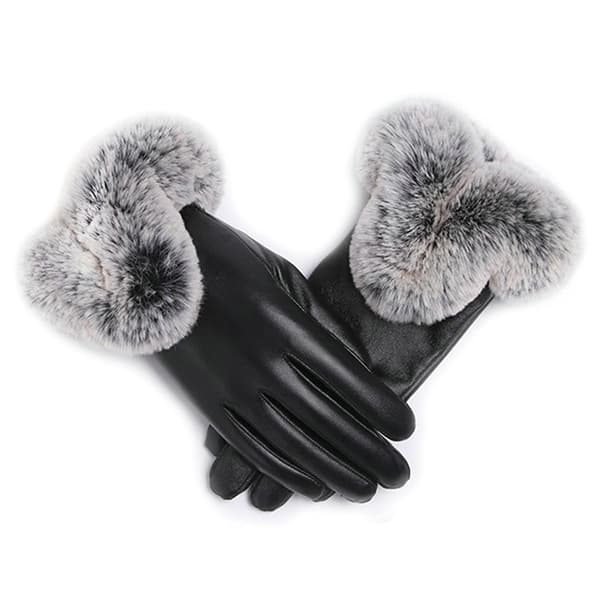 Varm vinterhandskar för kvinnor, svarta PU-handskar, höst och vinter One Size