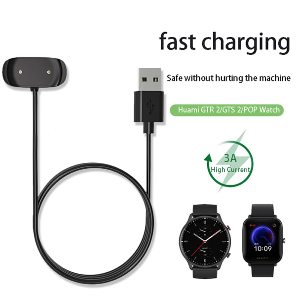 Laddkabel för Amazfit T-Rex 2 GTS2 Laddar Crad USB Magnet Black one size