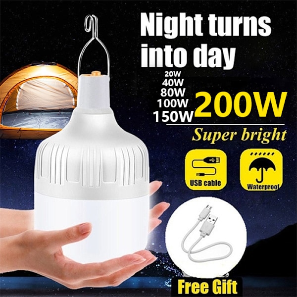 USB Uppladdningsbar LED Nödljus Hus Utomhus Portable La White 80W