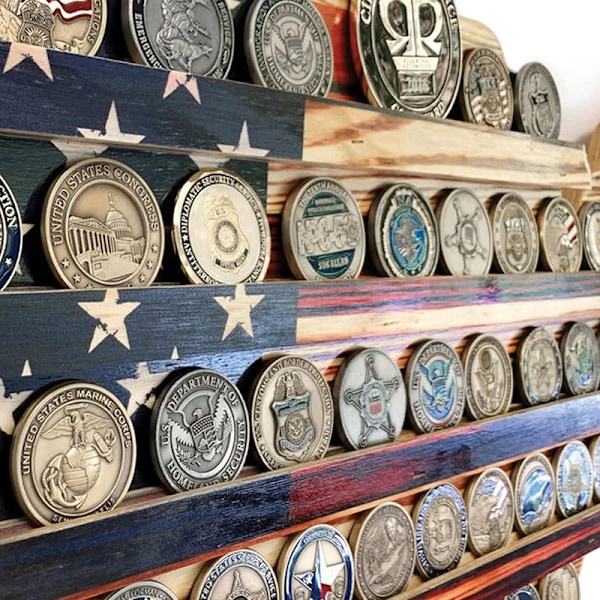 Træ Amerika US Flag Challenge Coin Display U.S. Militære Mønter A1