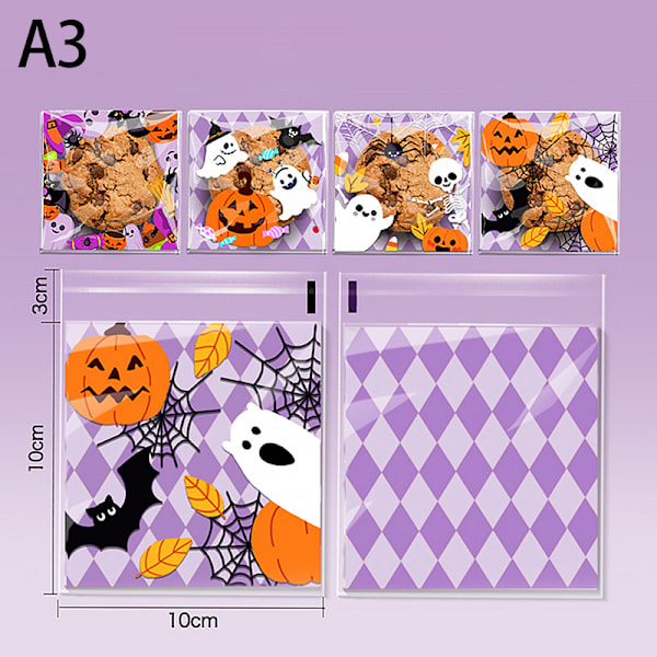 100PCS Halloween Candy Bag Gift Cookie Bags Biscuits Snack Plas A3