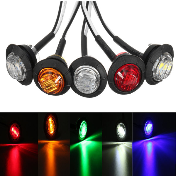 1 stk 24V 3LED 3/4" Rund Trailer Side Markeringslys Gul Hvid Yellow 1Pc