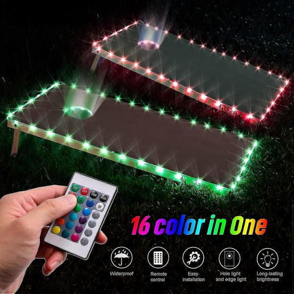 LED Cornhole-lampor, fjärrkontroll Cornhole Board Edge och Ring LED L-