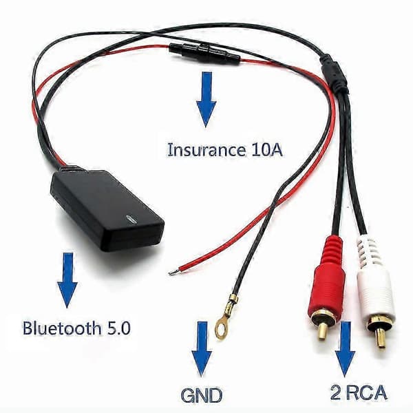 Universal Bluetooth-ljudadapter med 2 RCA-kablar för trådlös bilradio black