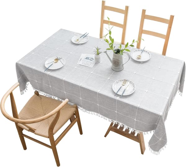 Rektangulær duk i bomullslin, vanntett duk, vaskbar duk i gårdsstil 140x178 cm, grå 4