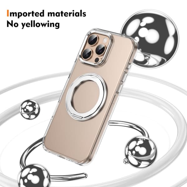 iPhone 16 Pro Is-kall Roterande Ringhållare PC MagSafe Skal Silver