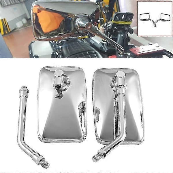 Racbox 2 st universella rektangulära backspeglar i aluminium för motorcykel 8-10 mm krom