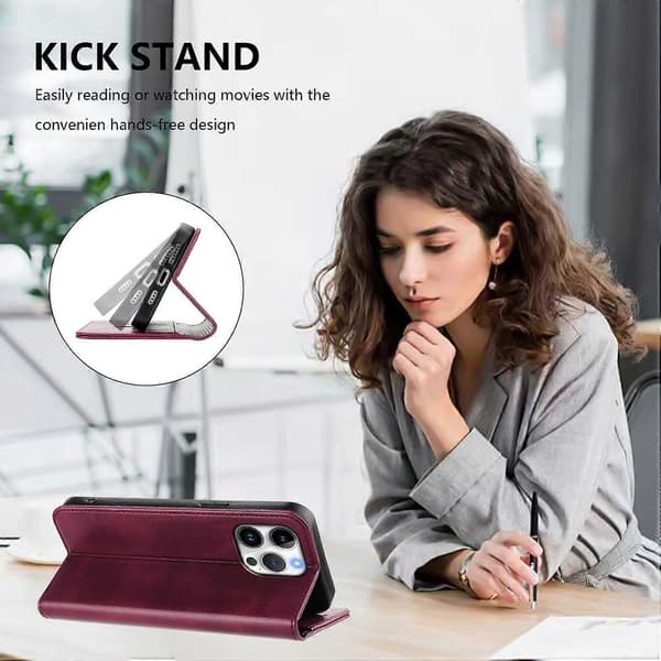Til iPhone 16 Pro Max Pungetuier Retro Tekstur RFID Blokerende Læder Telefoncover Multicolor Wine Red