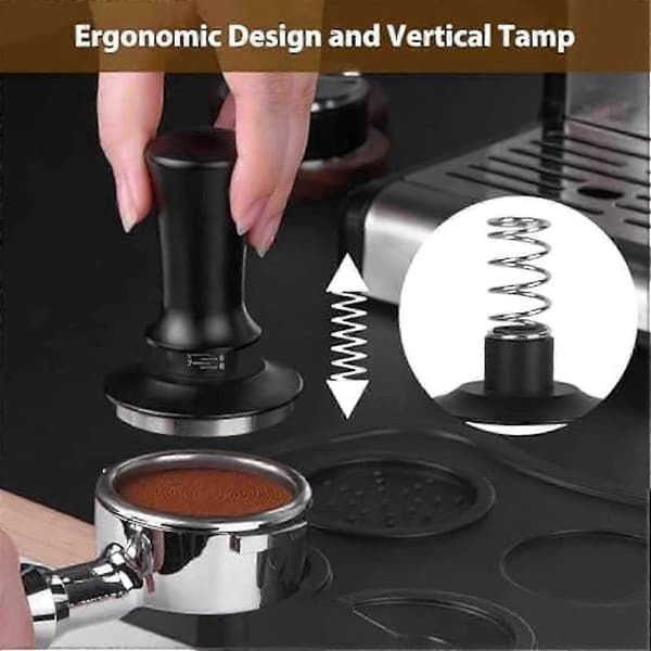 Dybdejusterbar espressostamper for kaffemaskin, håndlastet stamper-sett