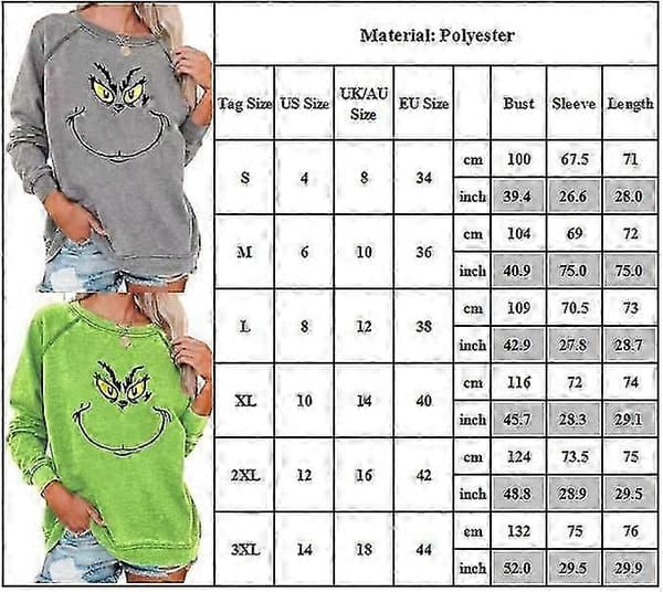 Grinch Christmas Ugly Sweater Crew Neck Pullover Sweatshirt Grey L