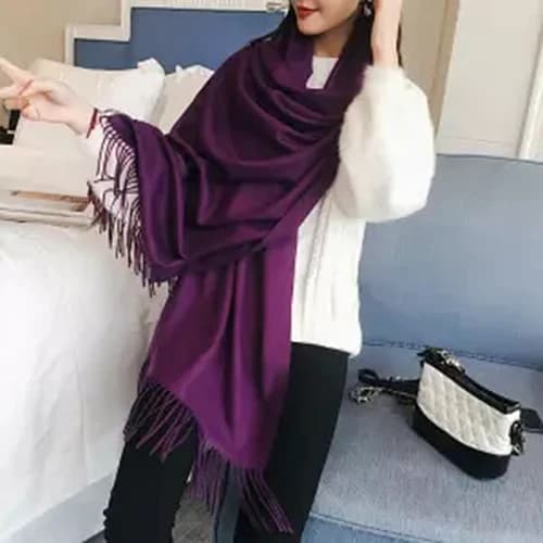 Dame Sjal Pashmina Sjal og Skjerf til Bryllup Sjal til Dame Vinter Dark Purple