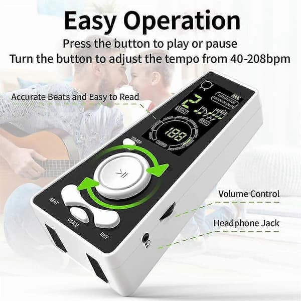 Justerbar digital metronom för musikinstrument Piano Gitarr Violin White