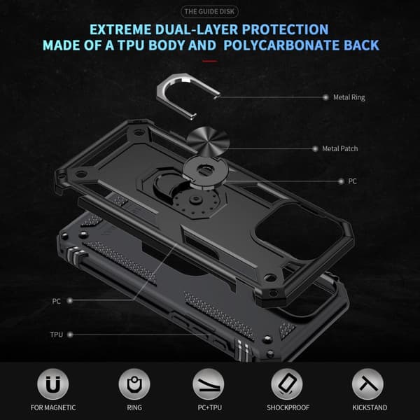 iPhone 16 Pro Max Cover Stødsikkert Hybrid Ring Sort 60