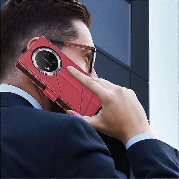 För Honor Magic7 Lite 5G Telefonfodral Linjeavtryck Läder Plånboksfodral Red