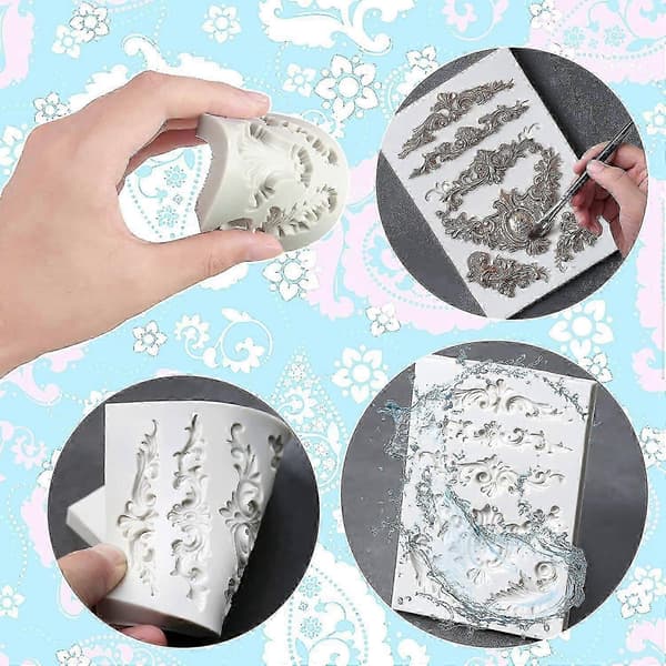 3-pack barocka fondantformar silikonrullkant bakdekor