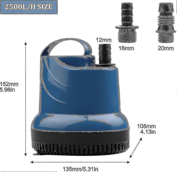Dykpumpe 2500L/H 40W 230V med 2,5m kabel til springvand og dam