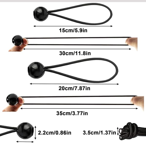 Sort kugleelastikreb - Pakke med 20, 15 cm - Elastikreb - Rebspænder - Elastikbånd - Elastikreb - Bruges til marine solskærm/hale/hale sort black 15cm