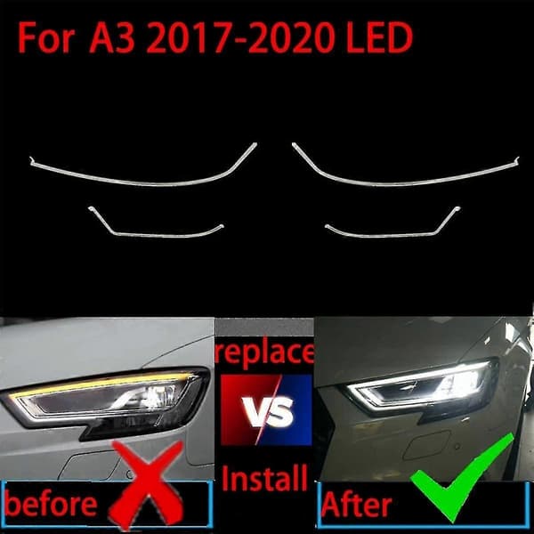 A3 S3 LED kjørelys rør for 2016-2018 bil frontlys guideplate Transparent