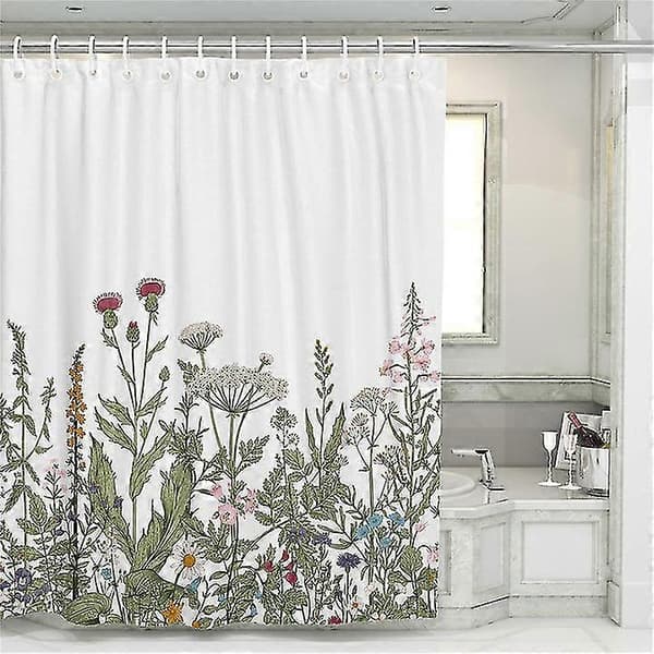Duschdraperi med 12 fästringar, 180x180 cm, Gröna växter (A)