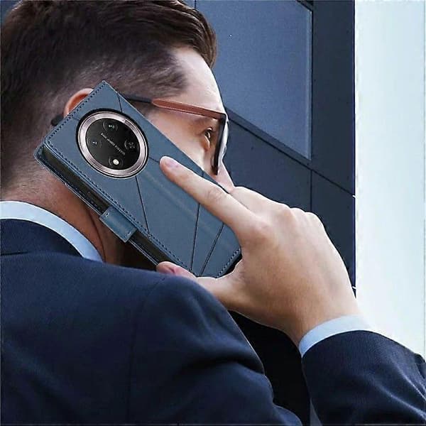 För Honor Magic7 Lite 5G Telefonfodral Linjeavtryck Läder Plånboksfodral Blue