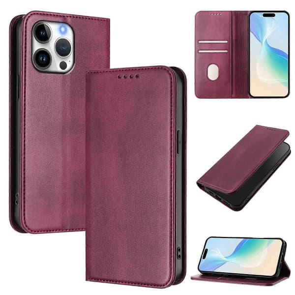 För iPhone 16 Pro Max Plånboksfodral Retro Textur RFID-blockerande Läder Telefonfodral Multicolor Wine Red