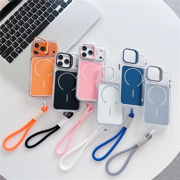 Mobildeksel til iPhone 17 Pro Max MagSafe med håndstropp og linse-støtte Blå 71