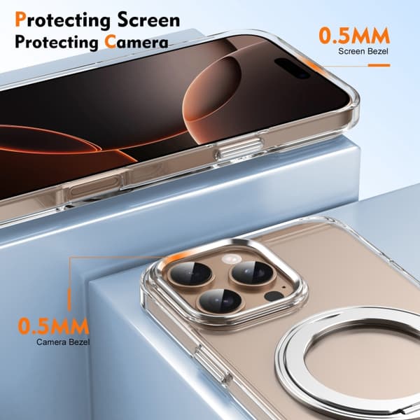 iPhone 16 Pro Is-kall Roterande Ringhållare PC MagSafe Skal Silver