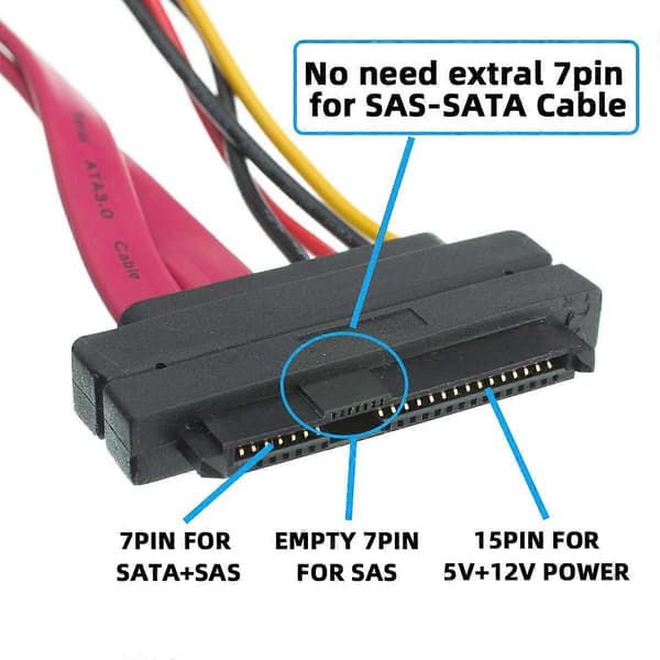 Lemonda SF-008 SFF-8482 SAS 29Pin til SATA 22Pin harddisk Raid forlengelsesadapter med 10 cm kabel