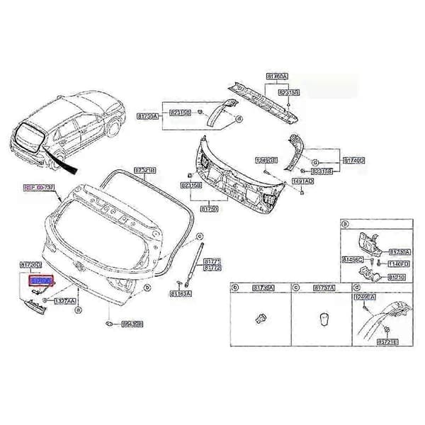 81260G3000 Bagasjeromsknapp for i30 N Hatchback 2017-2023 Modell Black