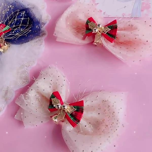 Hårspännen med rosetter i mesh, tyllrosetter och julklockor Navy Blue