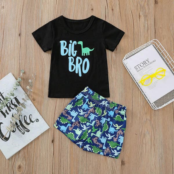 Småbarn Sommer Gutter Dinosaurtrykt Topp + Trykte Shorts Todelt Drakt