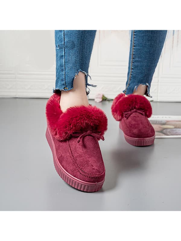 Mode Kvinnor Mockasiner med Plyschfoder Håller Varma Loafers Röda Röd US 10